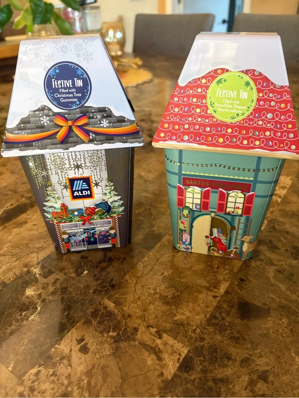 Festive Holiday Empty Tin - Blue, Teal and Red